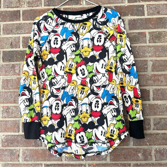 Disney Characters Waffle Knit Long Sleeve Scoop Neck T-shirt Size Medium (8-10) - Picture 1 of 7